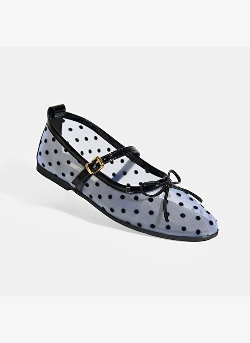 Kadın Siyah Puantiyeli Toka Aksesuarlı Babet - Görsel 6