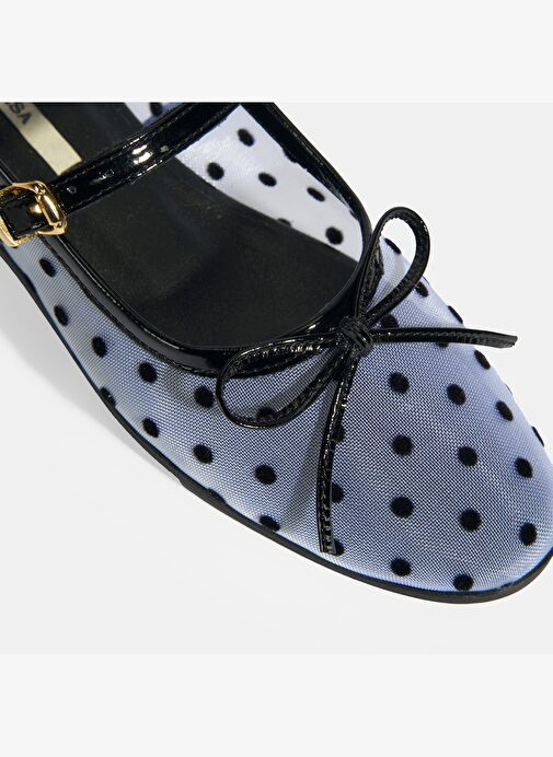 Kadın Siyah Puantiyeli Toka Aksesuarlı Babet - Görsel 7