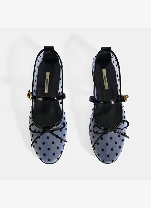 Kadın Siyah Puantiyeli Toka Aksesuarlı Babet - Görsel 8