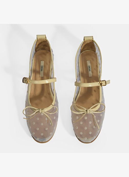 Kadın Beyaz Puantiyeli Toka Aksesuarlı Babet - Görsel 7