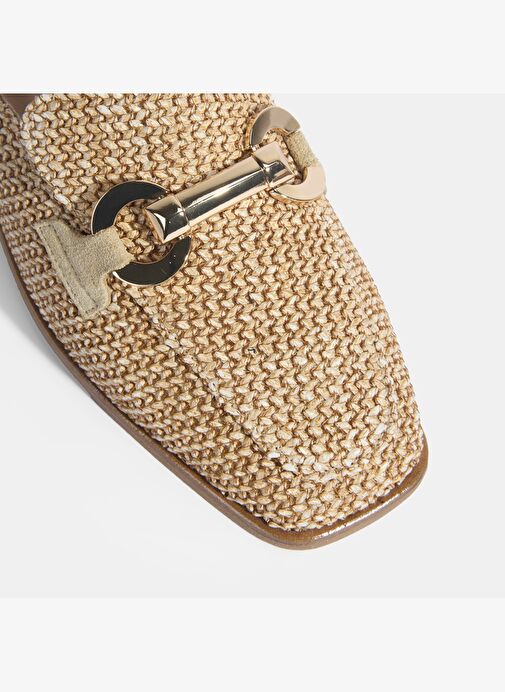 Kadın Bej Metal Aksesuarlı Hasır Terlik - Görsel 7