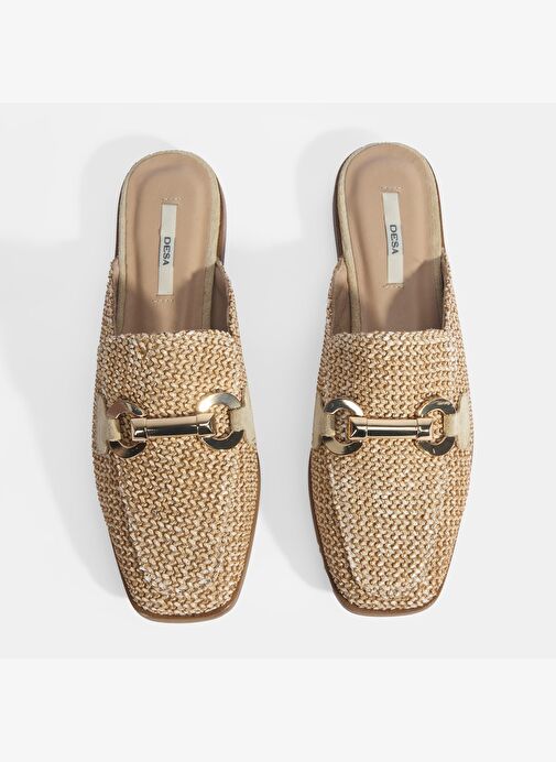 Kadın Bej Metal Aksesuarlı Hasır Terlik - Görsel 8