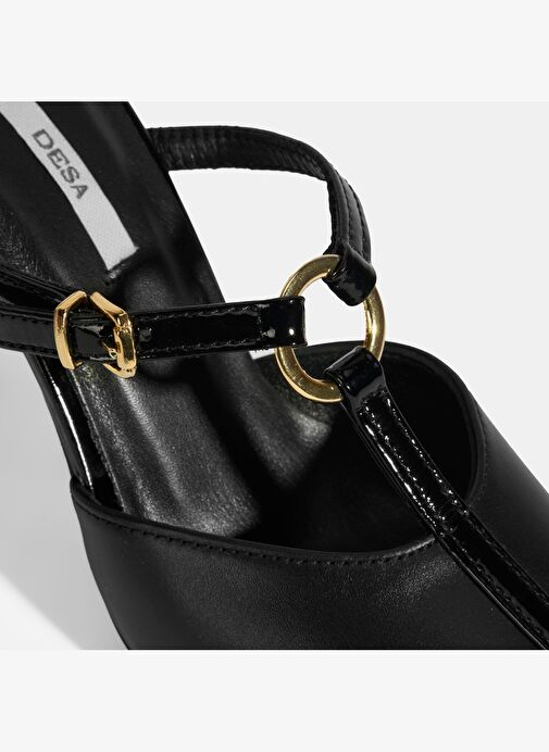 Kadın Siyah Halka Aksesuarlı Deri Abiye Topuklu Terlik - Görsel 6