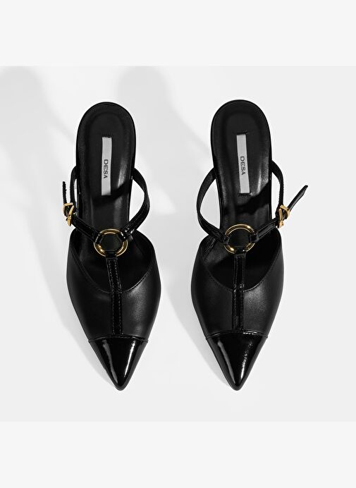 Kadın Siyah Halka Aksesuarlı Deri Abiye Topuklu Terlik - Görsel 7