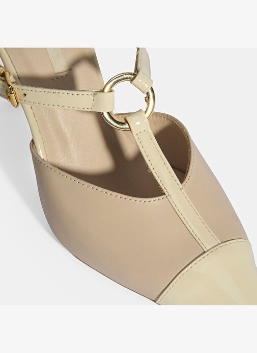 Kadın Bej Halka Aksesuarlı Deri Abiye Topuklu Terlik - Görsel 7