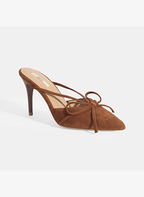 Kadın Kahve Fiyonk Detaylı Süet Topuklu Abiye Ayakkabı - Görsel 6
