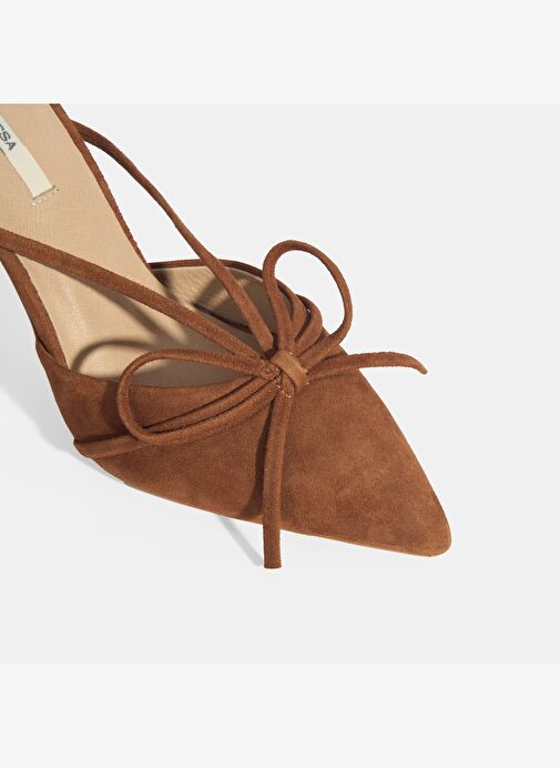 Kadın Kahve Fiyonk Detaylı Süet Topuklu Abiye Ayakkabı - Görsel 7