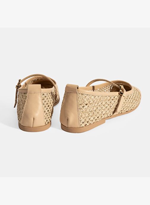 Kadın Bej Ayarlanabilir Tokalı Hasır Babet - Görsel 8