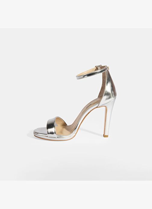 Kadın Gümüş Topuklu Abiye Sandalet - Görsel 4