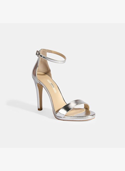 Kadın Gümüş Topuklu Abiye Sandalet - Görsel 5
