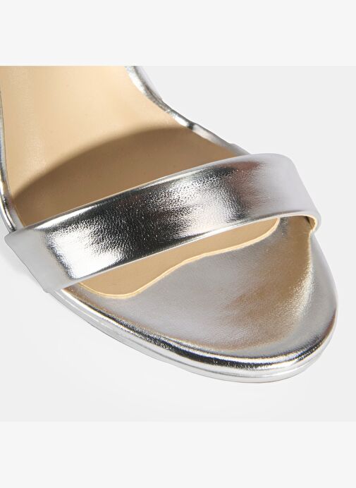 Kadın Gümüş Topuklu Abiye Sandalet - Görsel 6