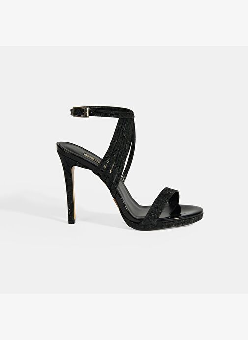 Kadın Siyah Simli Bantlı Topuklu Abiye Sandalet - Görsel 2