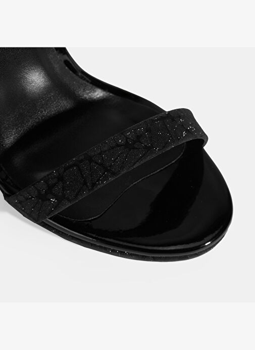 Kadın Siyah Simli Bantlı Topuklu Abiye Sandalet - Görsel 6