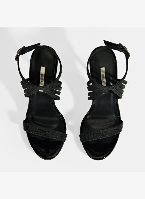 Kadın Siyah Simli Bantlı Topuklu Abiye Sandalet - Görsel 8