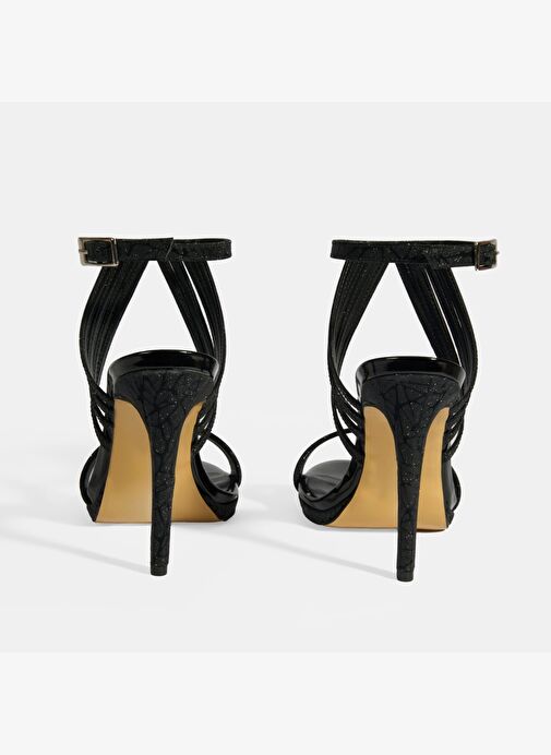 Kadın Siyah Simli Bantlı Topuklu Abiye Sandalet - Görsel 9