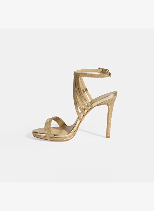Kadın Gold Simli Bantlı Topuklu Abiye Sandalet - Görsel 4