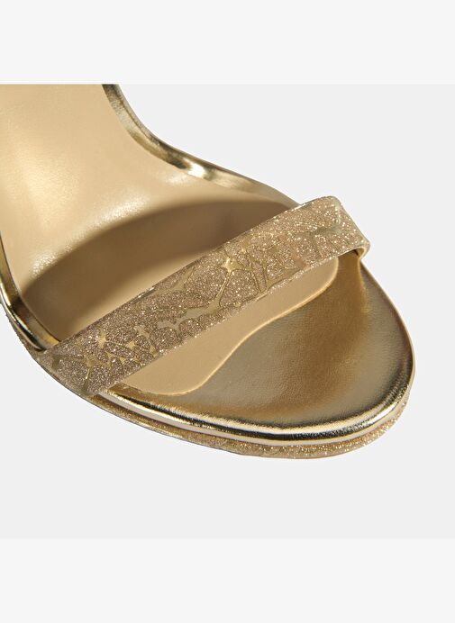 Kadın Gold Simli Bantlı Topuklu Abiye Sandalet - Görsel 8