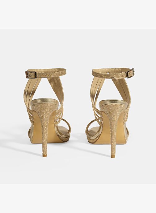 Kadın Gold Simli Bantlı Topuklu Abiye Sandalet - Görsel 9