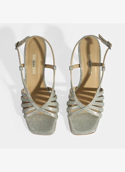 Kadın Gümüş Simli Topuklu Abiye Sandalet - Görsel 8
