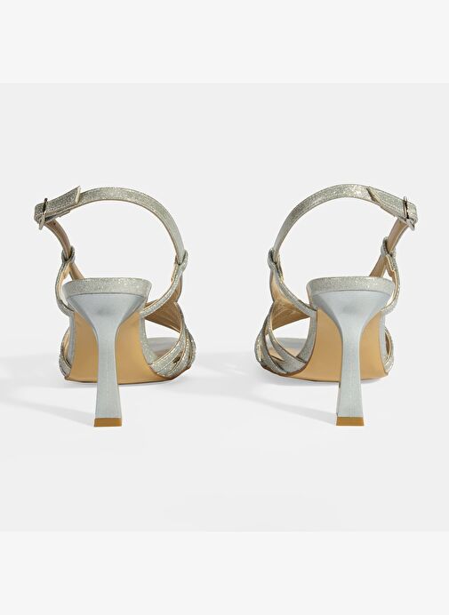 Kadın Gümüş Simli Topuklu Abiye Sandalet - Görsel 9