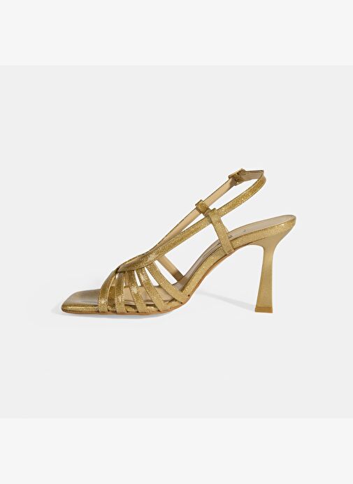 Kadın Gold Simli Topuklu Abiye Sandalet - Görsel 4