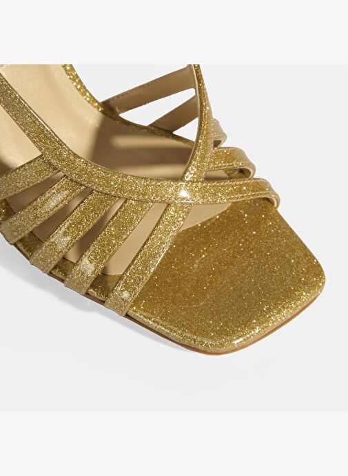 Kadın Gold Simli Topuklu Abiye Sandalet - Görsel 7