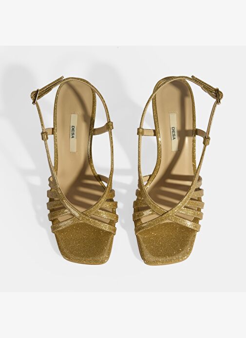 Kadın Gold Simli Topuklu Abiye Sandalet - Görsel 8