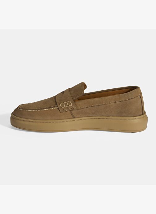 Erkek Bej Slip-On Nubuk Deri Loafer - Görsel 4
