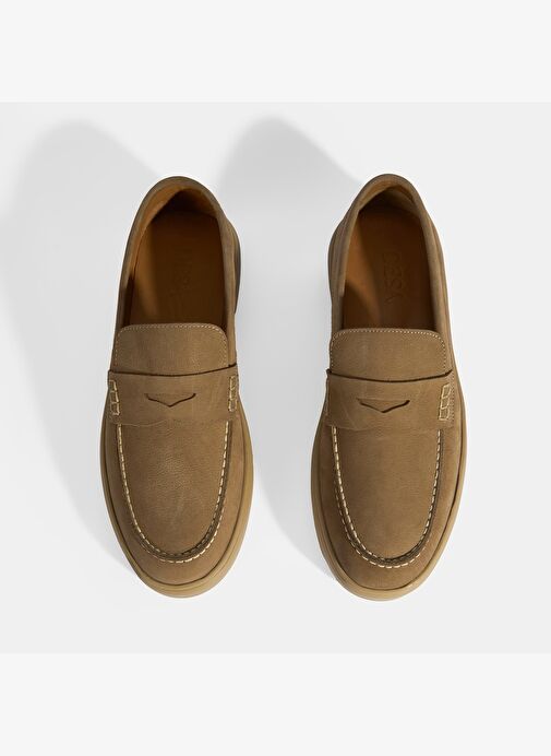 Erkek Bej Slip-On Nubuk Deri Loafer - Görsel 7
