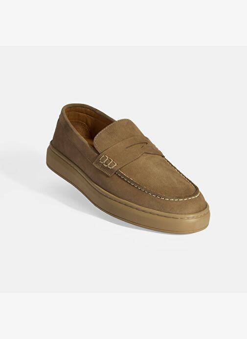 Erkek Bej Slip-On Nubuk Deri Loafer - Görsel 8