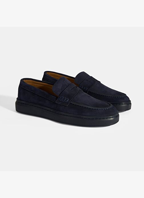 Erkek Lacivert Slip-On Nubuk Deri Loafer - Görsel 3