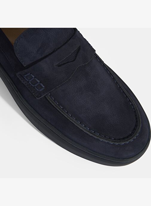 Erkek Lacivert Slip-On Nubuk Deri Loafer - Görsel 9