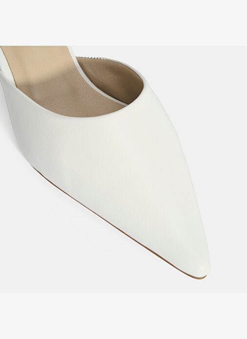 Kadın Beyaz Topuklu Deri Terlik - Görsel 6