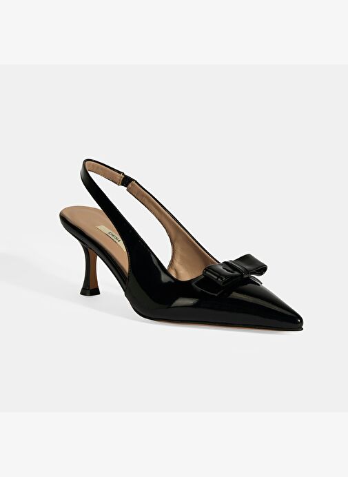 Kadın Siyah Fiyonk Detaylı Rugan Topuklu Klasik Ayakkabı - Görsel 6