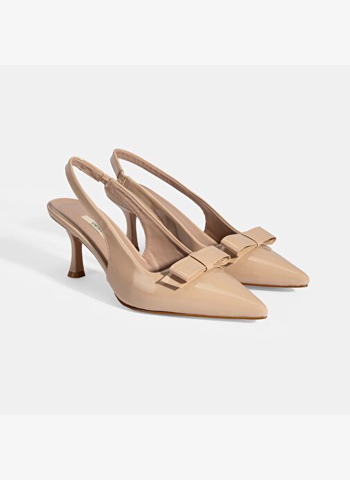 Kadın Ten Fiyonk Detaylı Rugan Topuklu Klasik Ayakkabı - Görsel 2