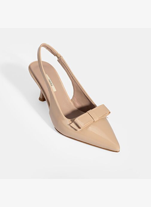 Kadın Ten Fiyonk Detaylı Rugan Topuklu Klasik Ayakkabı - Görsel 6