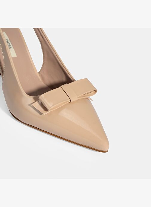 Kadın Ten Fiyonk Detaylı Rugan Topuklu Klasik Ayakkabı - Görsel 7