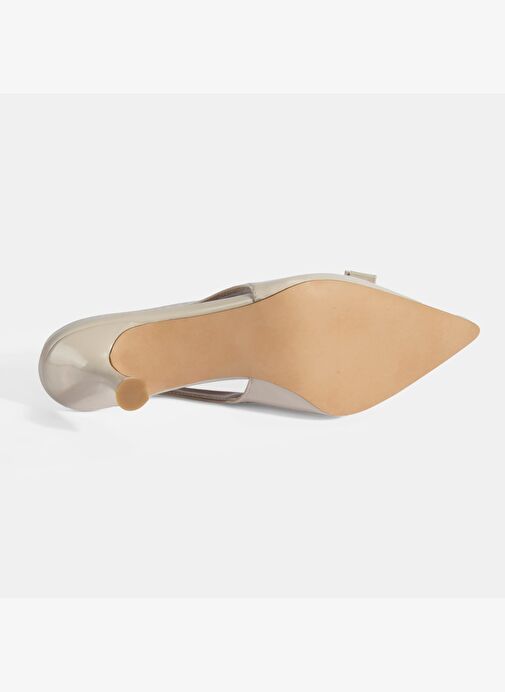 Kadın Krem Fiyonk Detaylı Rugan Topuklu Klasik Ayakkabı - Görsel 5