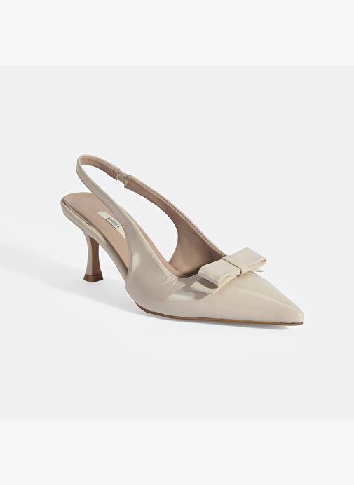 Kadın Krem Fiyonk Detaylı Rugan Topuklu Klasik Ayakkabı - Görsel 6