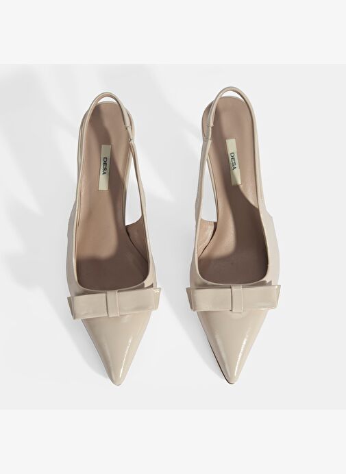 Kadın Krem Fiyonk Detaylı Rugan Topuklu Klasik Ayakkabı - Görsel 9