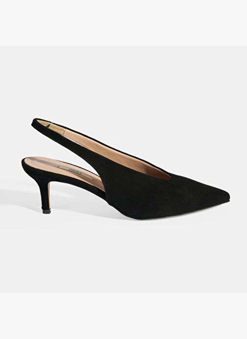 Siyah Kadın Süet Slingback Topuklu Ayakkabı - Görsel 2
