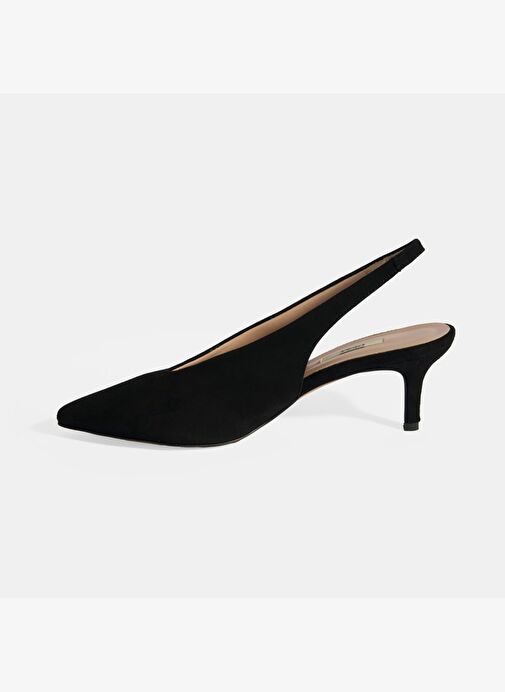Siyah Kadın Süet Slingback Topuklu Ayakkabı - Görsel 4