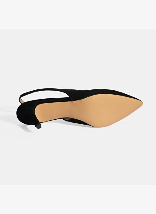 Siyah Kadın Süet Slingback Topuklu Ayakkabı - Görsel 5
