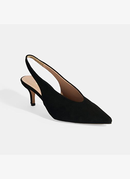 Siyah Kadın Süet Slingback Topuklu Ayakkabı - Görsel 6