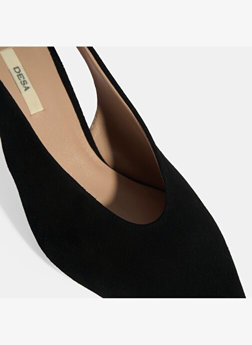 Siyah Kadın Süet Slingback Topuklu Ayakkabı - Görsel 7