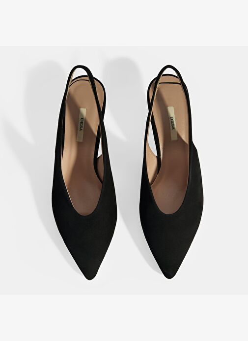 Siyah Kadın Süet Slingback Topuklu Ayakkabı - Görsel 8