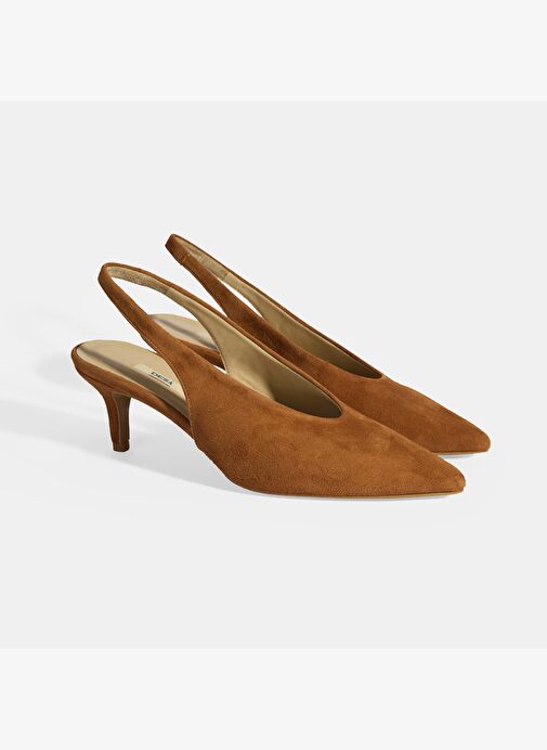 Taba Kadın Süet Slingback Topuklu Ayakkabı - Görsel 3