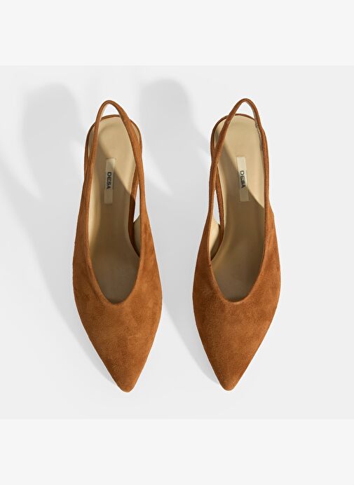 Taba Kadın Süet Slingback Topuklu Ayakkabı - Görsel 8