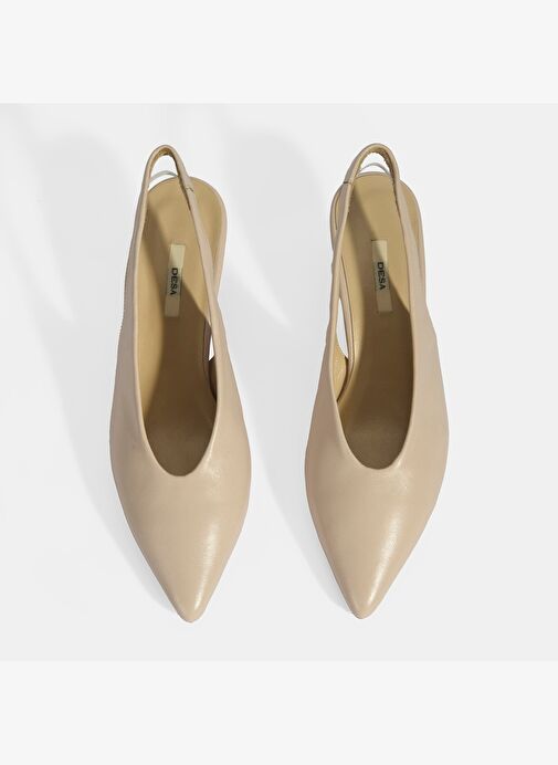 Kadın Krem Slingback Deri Topuklu Ayakkabı - Görsel 8