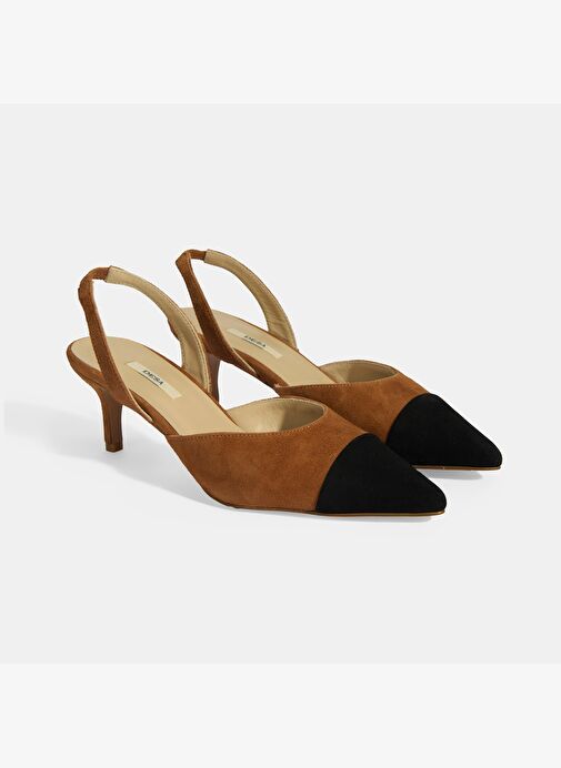 Kadın Taba Slingback Süet Topuklu Ayakkabı - Görsel 3